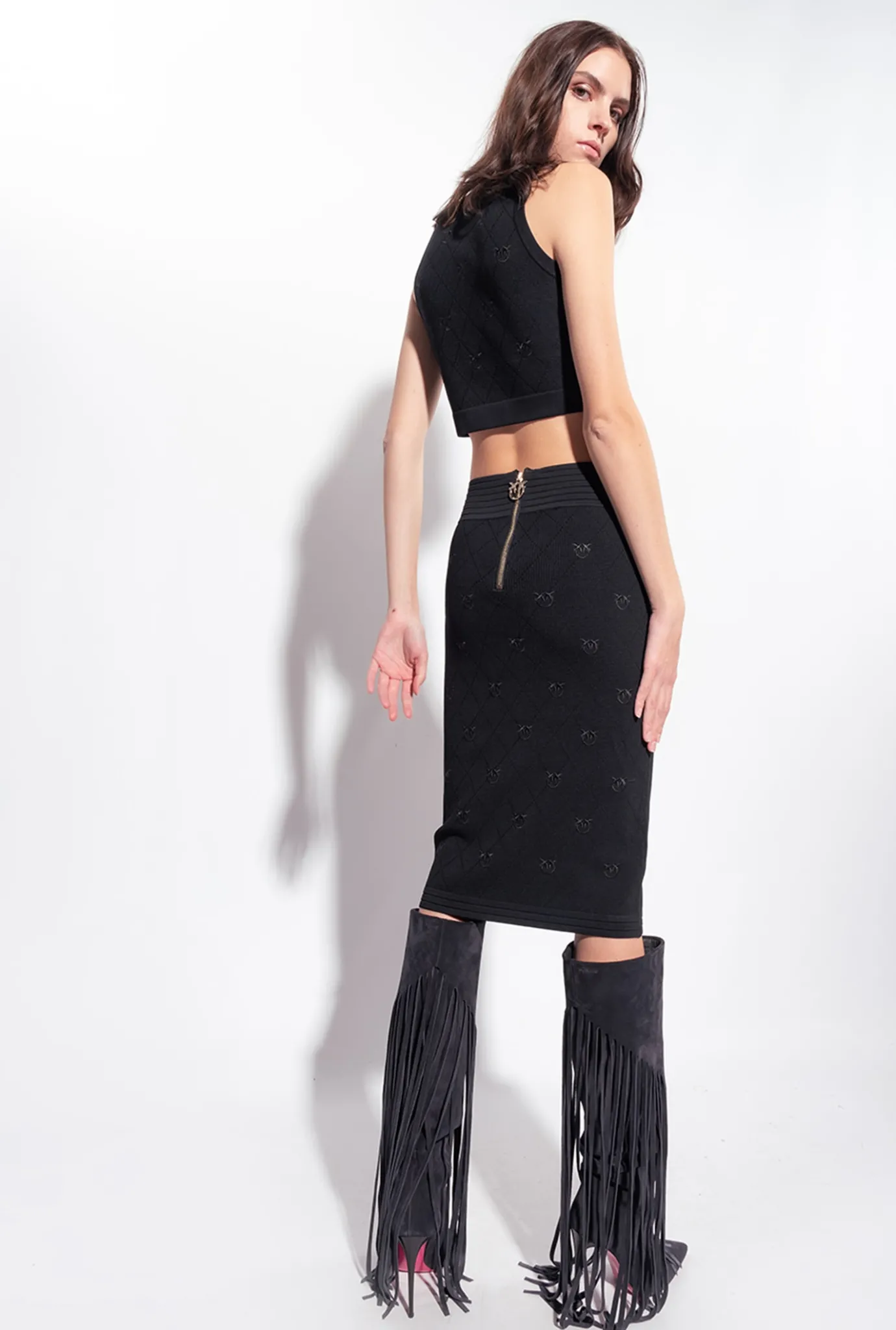 Tailleurs Et Ensembles|PINKO Crop Top En Jacquard Monogram Noir Limousine