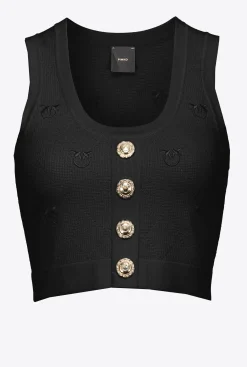 Tailleurs Et Ensembles|PINKO Crop Top En Jacquard Monogram Noir Limousine