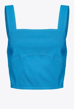 Tailleurs Et Ensembles|PINKO Crop Top En Lin Stretch Bleu Directoire
