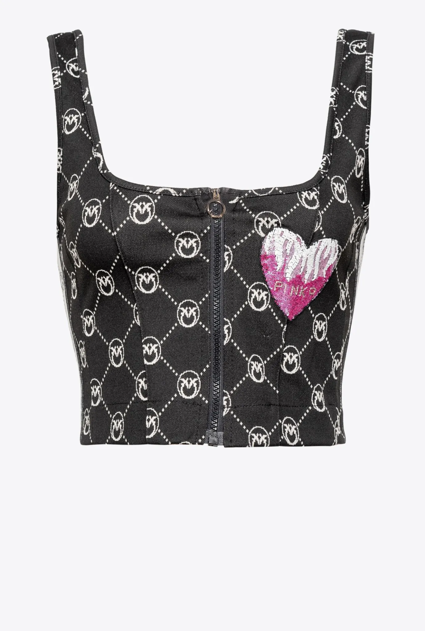 Topwear|PINKO Crop Top En Maille Jacquard Monogram Noir/Ecru