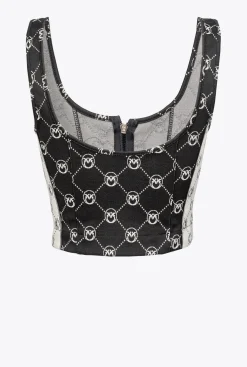 Topwear|PINKO Crop Top En Maille Jacquard Monogram Noir/Ecru