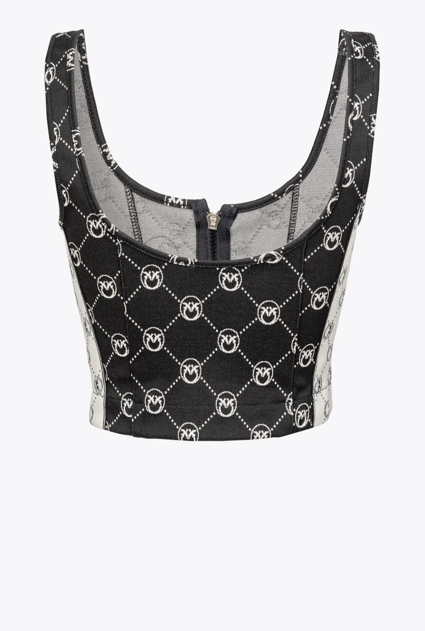 Topwear|PINKO Crop Top En Maille Jacquard Monogram Noir/Ecru