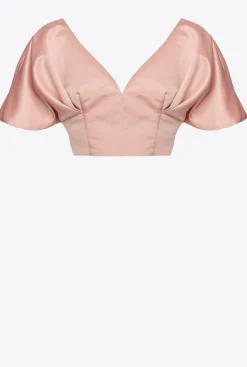 Tailleurs Et Ensembles|PINKO Crop Top En Satin Duchesse Bleu Ciel-Marine