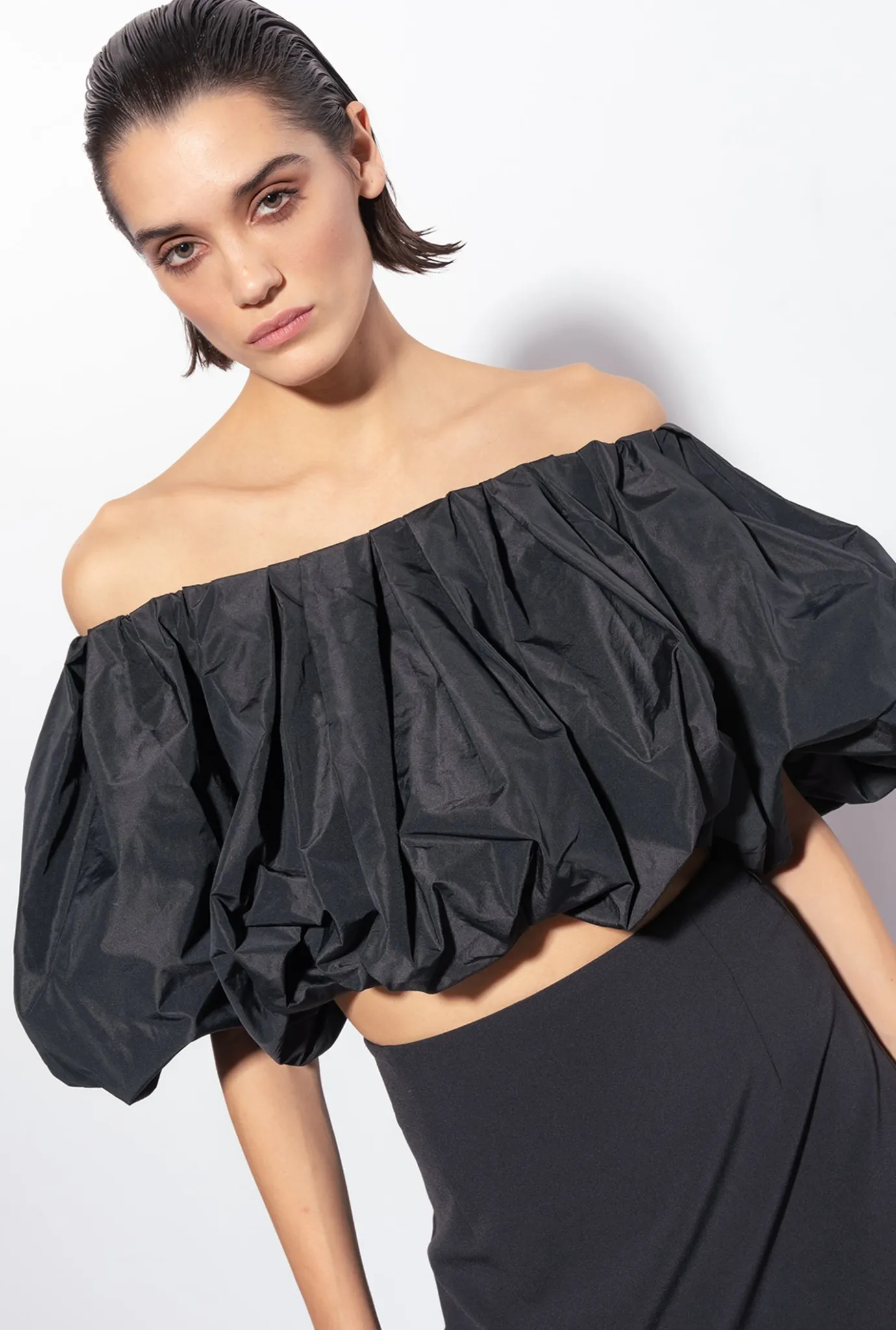 Topwear|PINKO Crop Top En Taffetas Noir Limousine