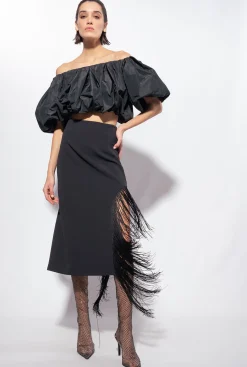 Topwear|PINKO Crop Top En Taffetas Noir Limousine