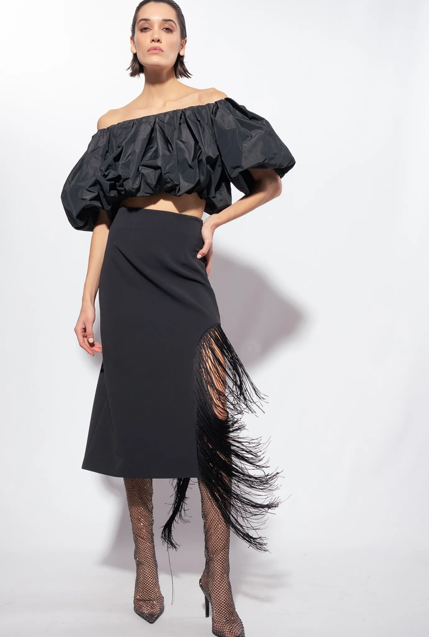 Topwear|PINKO Crop Top En Taffetas Noir Limousine