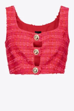 Tailleurs Et Ensembles|PINKO Crop Top En Tweed Fantaisie Mult. Fuchsia/Rouge