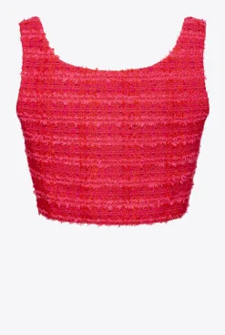 Tailleurs Et Ensembles|PINKO Crop Top En Tweed Fantaisie Mult. Fuchsia/Rouge