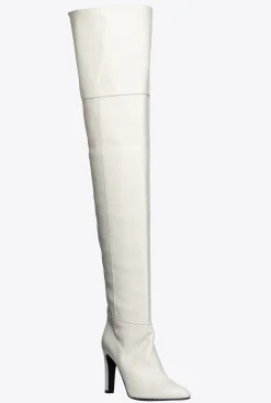 Chaussures|PINKO Cuissardes En Cuir Blanc + Blanc
