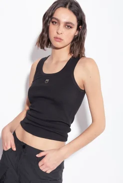 Topwear|PINKO Debardeur Avec Broderie Love Birds Noir Limousine