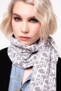 Autres Accessoires|PINKO Echarpe Monogramme Gris/Blanc