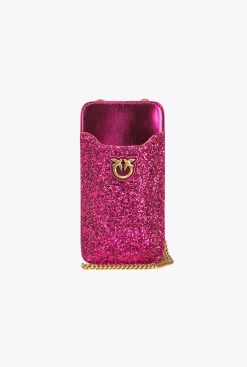 Maroquinerie|PINKO Etui Pour Smartphone A Paillettes Rose Pinko-Or Antique