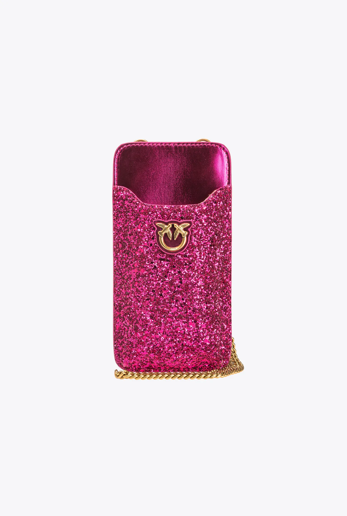 Maroquinerie|PINKO Etui Pour Smartphone A Paillettes Rose Pinko-Or Antique