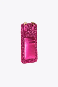 Maroquinerie|PINKO Etui Pour Smartphone A Paillettes Rose Pinko-Or Antique