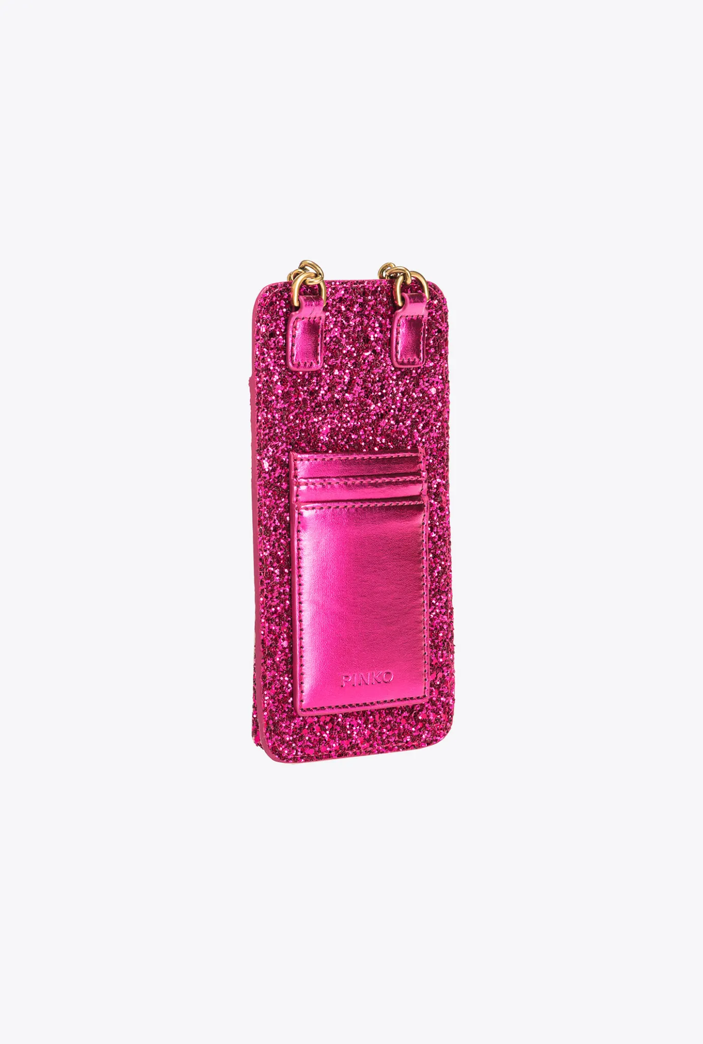 Maroquinerie|PINKO Etui Pour Smartphone A Paillettes Rose Pinko-Or Antique