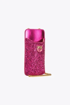 Maroquinerie|PINKO Etui Pour Smartphone A Paillettes Rose Pinko-Or Antique