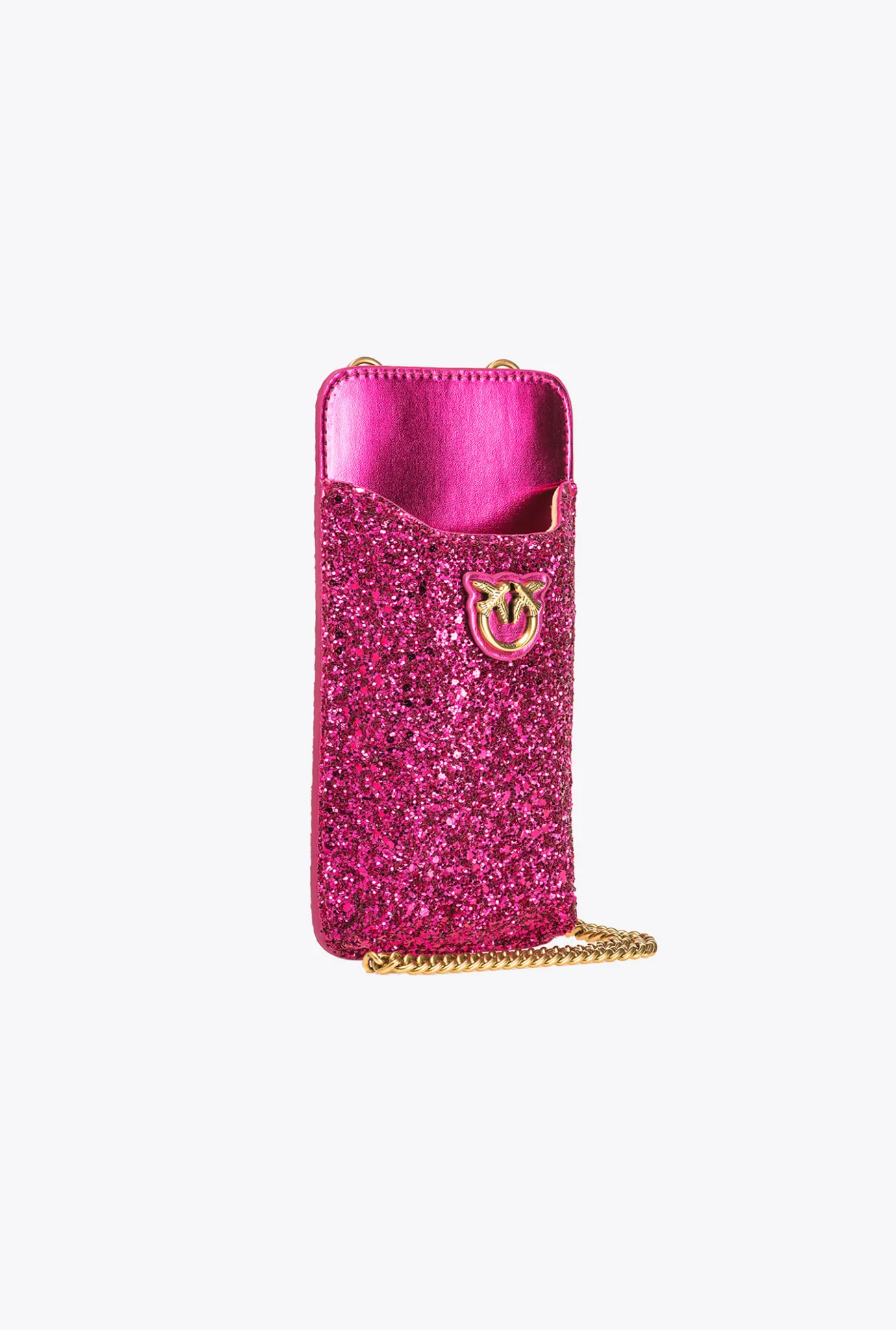Maroquinerie|PINKO Etui Pour Smartphone A Paillettes Rose Pinko-Or Antique
