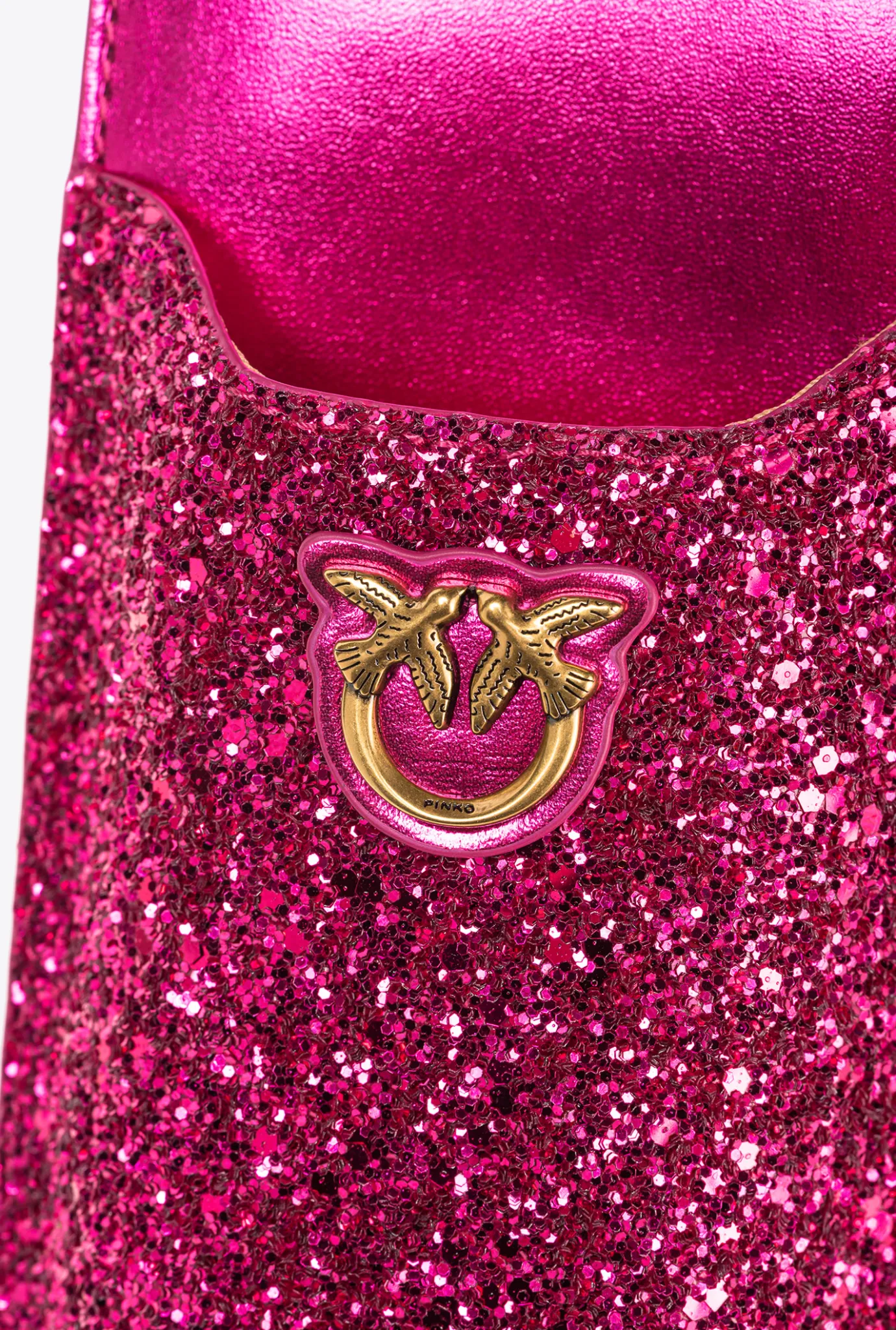 Maroquinerie|PINKO Etui Pour Smartphone A Paillettes Rose Pinko-Or Antique