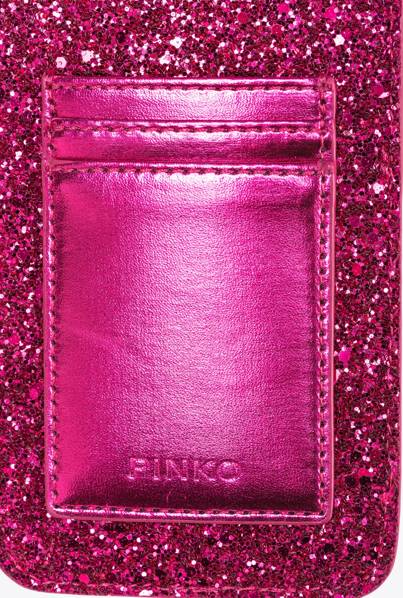 Maroquinerie|PINKO Etui Pour Smartphone A Paillettes Rose Pinko-Or Antique
