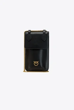 Maroquinerie|PINKO Etui Pour Smartphone En Cuir Noir-Vieil Or