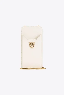 Maroquinerie|PINKO Etui Pour Smartphone En Cuir Blanc+Blanc-Or Antique