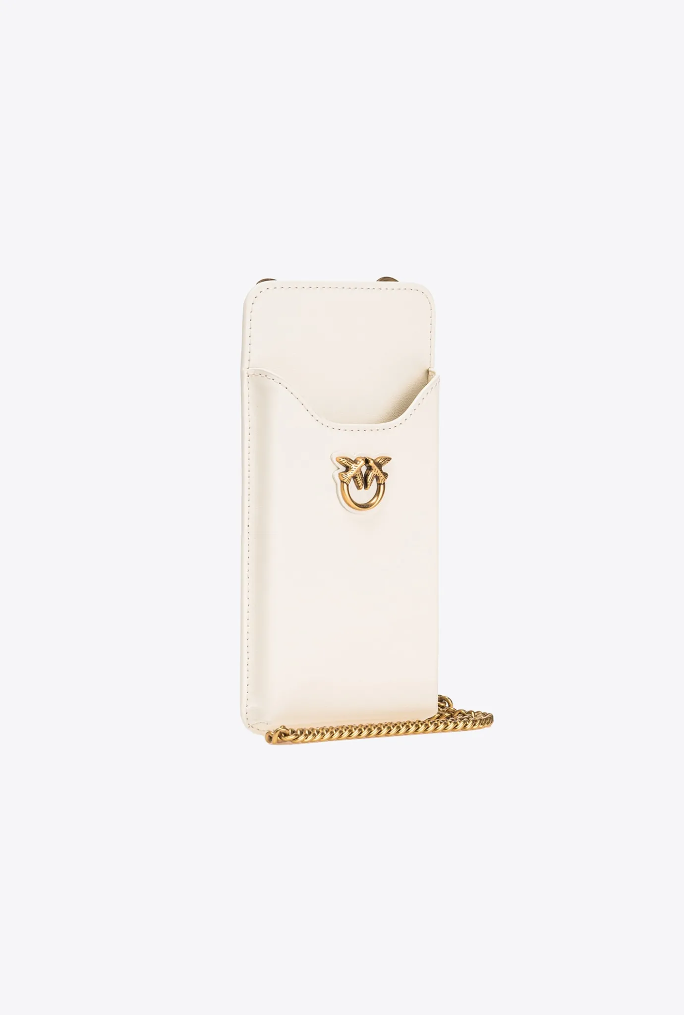 Maroquinerie|PINKO Etui Pour Smartphone En Cuir Blanc+Blanc-Or Antique
