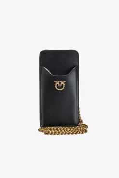 Maroquinerie|PINKO Etui Pour Smartphone En Cuir Noir-Vieil Or