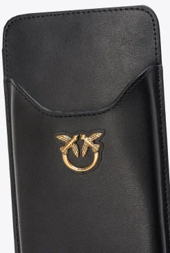Maroquinerie|PINKO Etui Pour Smartphone En Cuir Noir-Vieil Or