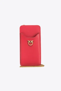 Maroquinerie|PINKO Etui Pour Smartphone En Cuir Rouge Grenat-Or Antique