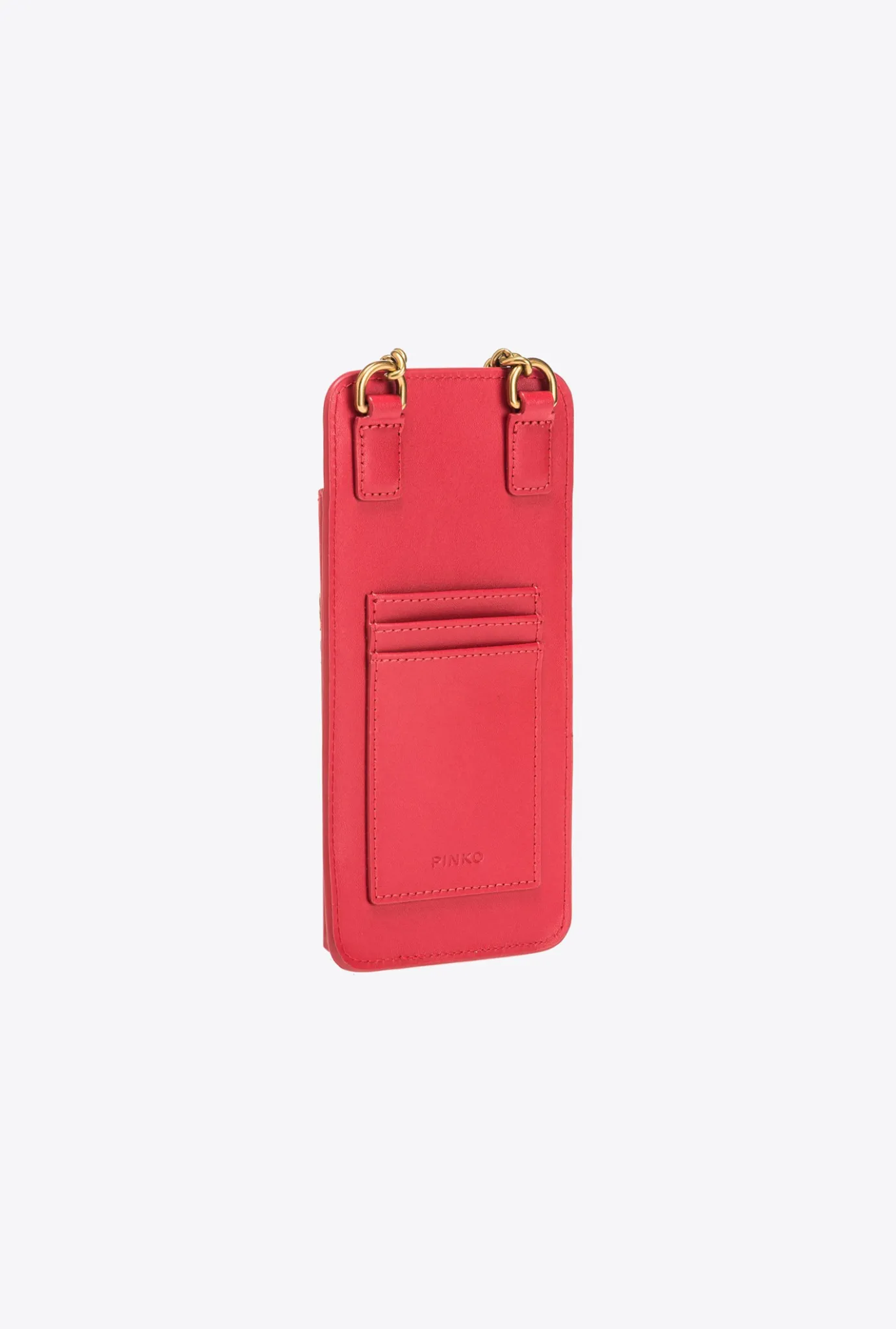 Maroquinerie|PINKO Etui Pour Smartphone En Cuir Rouge Grenat-Or Antique