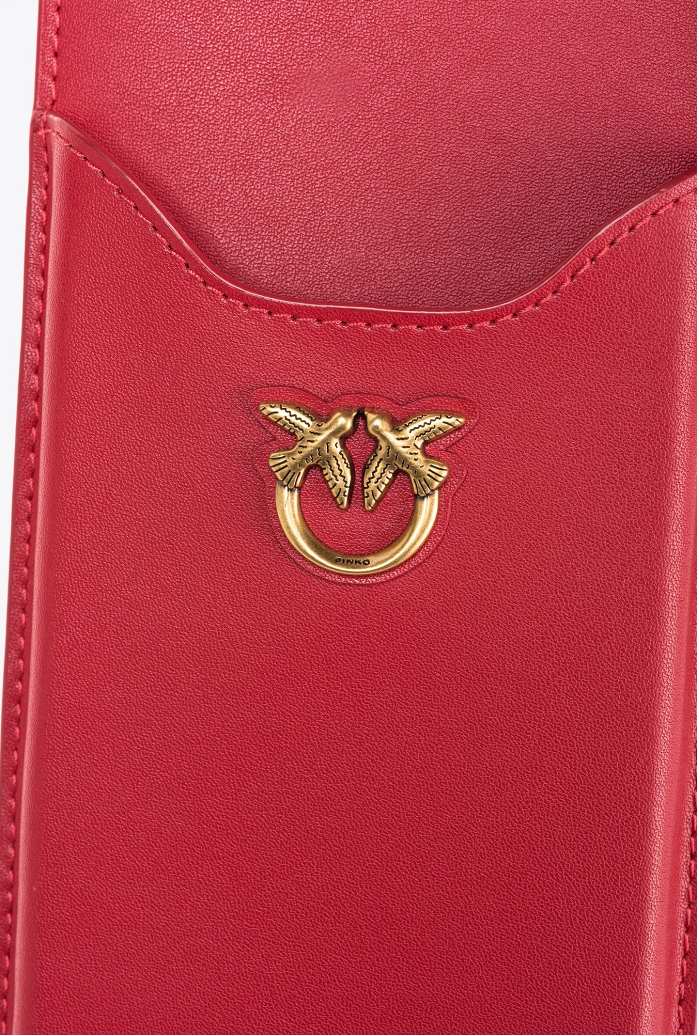 Maroquinerie|PINKO Etui Pour Smartphone En Cuir Rouge Grenat-Or Antique