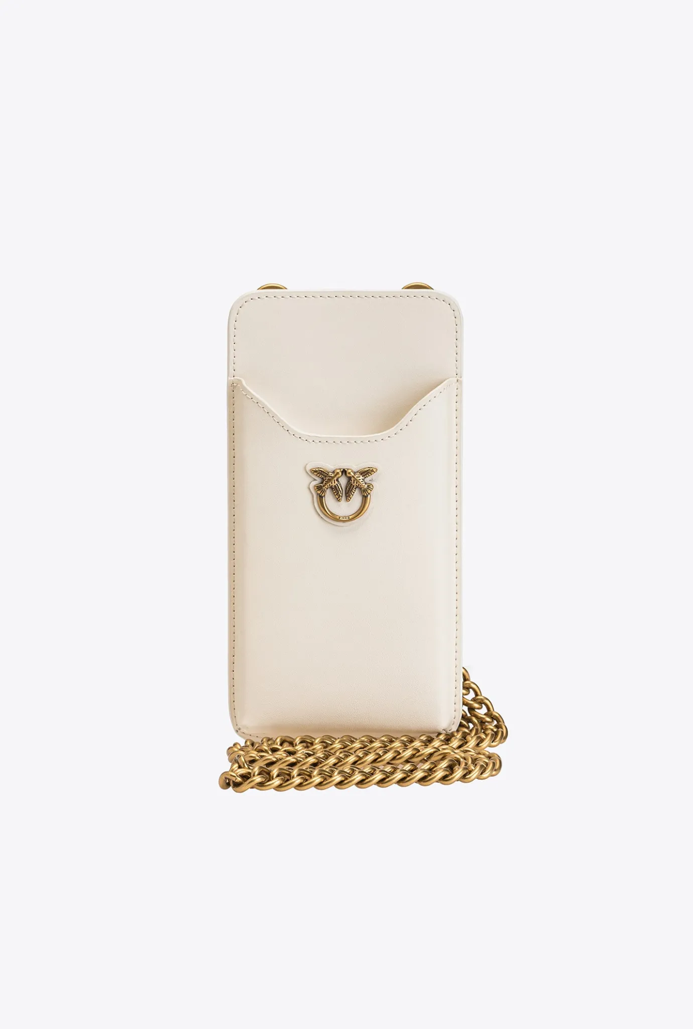 Maroquinerie|PINKO Etui Pour Smartphone En Cuir Blanc+Blanc-Or Antique