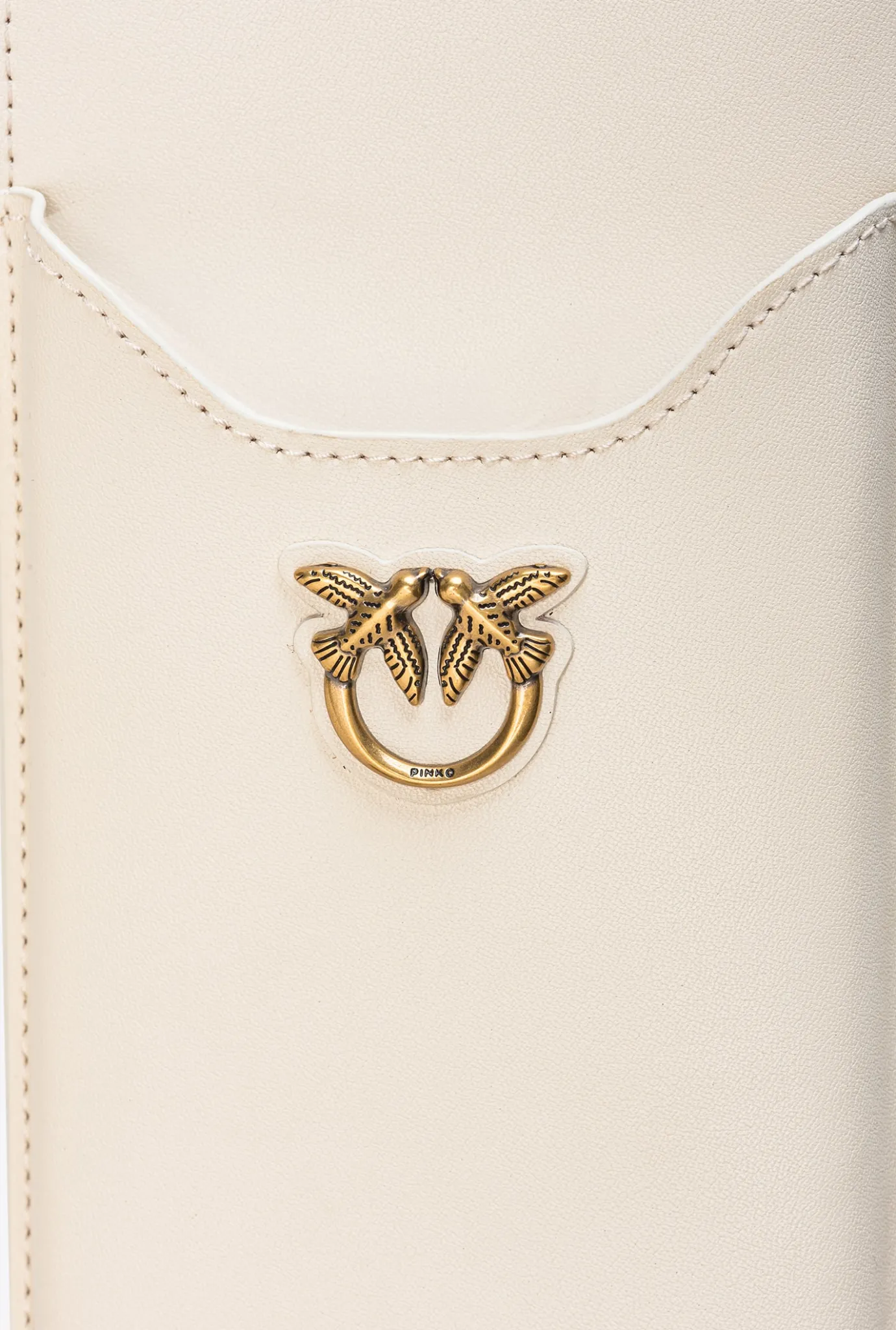 Maroquinerie|PINKO Etui Pour Smartphone En Cuir Blanc+Blanc-Or Antique