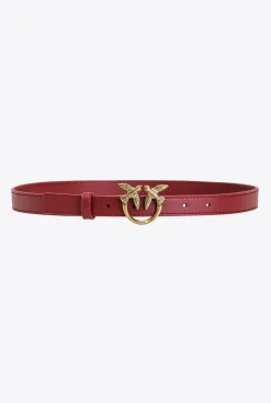 Ceintures|PINKO Fine Ceinture Love Birds En Cuir Rouge Rubis-Or Antique