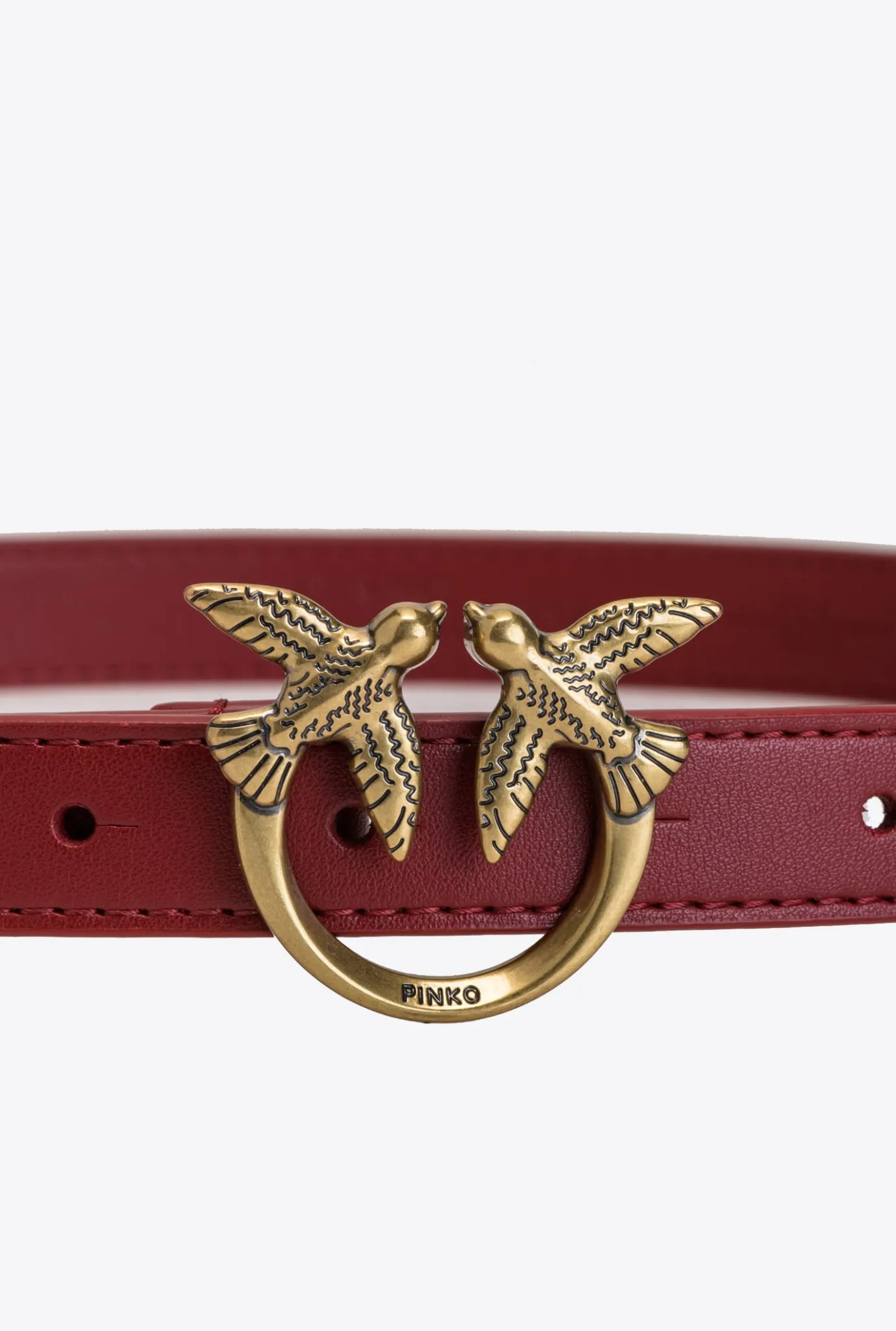 Ceintures|PINKO Fine Ceinture Love Birds En Cuir Rouge Rubis-Or Antique