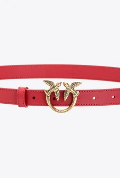 Ceintures|PINKO Fine Ceinture Love Birds En Cuir Rouge-Or Antique