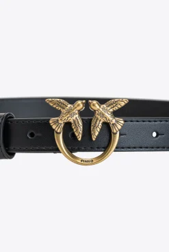 Ceintures|PINKO Fine Ceinture Love Birds En Cuir Noir-Vieil Or