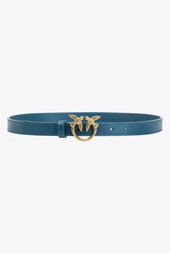 Ceintures|PINKO Fine Ceinture Love Birds En Cuir Sarcelle-Or Antique