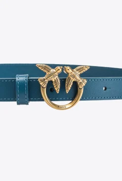 Ceintures|PINKO Fine Ceinture Love Birds En Cuir Sarcelle-Or Antique