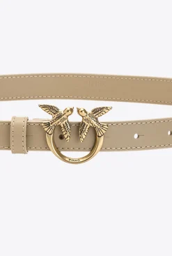Ceintures|PINKO Fine Ceinture Love Birds En Cuir Sable-Or Antique