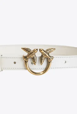 Ceintures|PINKO Fine Ceinture Love Birds En Cuir Blanc+Blanc-Or Antique