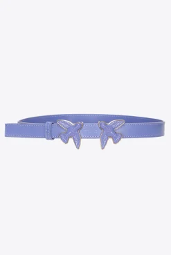 Ceintures|PINKO Fine Ceinture Love Birds En Cuir Brosse Bleu Corse-Color Block