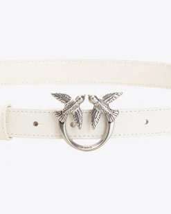 Ceintures|PINKO Fine Ceinture Love Birds En Cuir Beige G. Lame-Vieil Argent