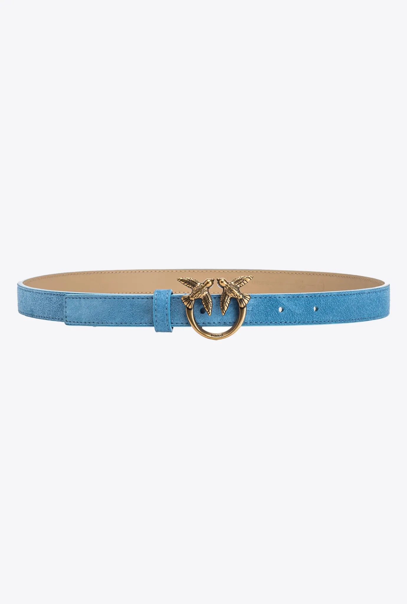 Ceintures|PINKO Fine Ceinture Love Birds En Daim Bleu Ciel-Or Antique