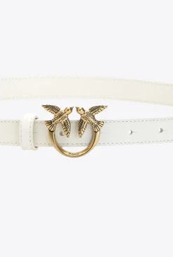 Ceintures|PINKO Fine Ceinture Love Birds En Cuir Beige G. Lame-Or Antique