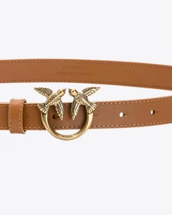 Ceintures|PINKO Fine Ceinture Love Birds En Cuir Cognac-Or Antique