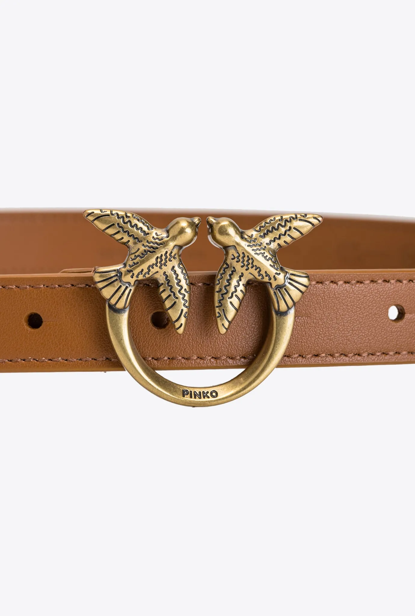 Ceintures|PINKO Fine Ceinture Love Birds En Cuir Cognac-Or Antique