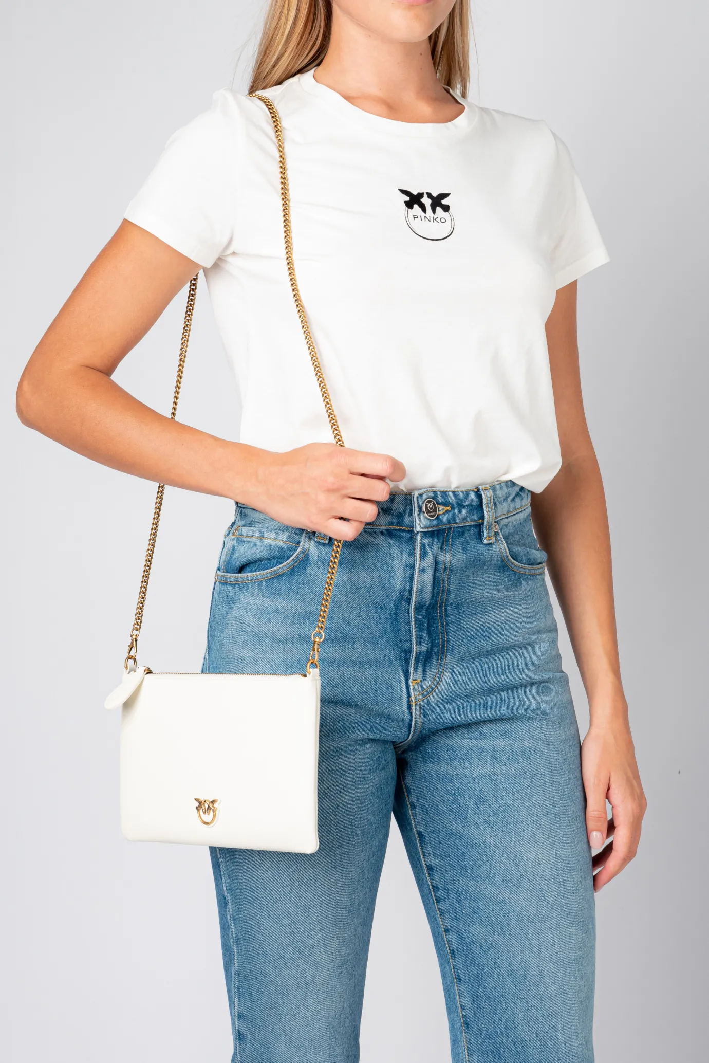 Sacs À Bandoulière|PINKO Flat Love Bag Simply Blanc+Blanc-Or Antique