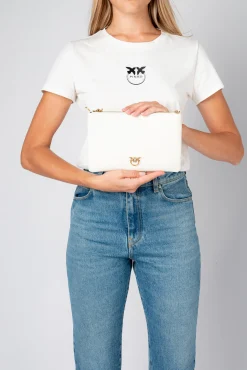 Sacs À Bandoulière|PINKO Flat Love Bag Simply Blanc+Blanc-Or Antique