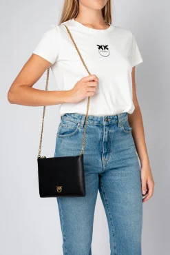 Sacs À Bandoulière|PINKO Flat Love Bag Simply Noir-Vieil Or